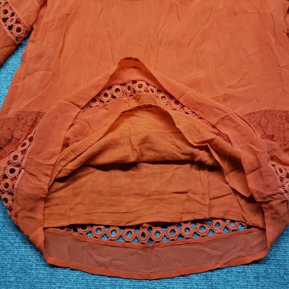 Chicos Blouse Womens 2 Orange Pure Rayon Floral 3/4 Sleeve Pullover Round Neck - Picture 4 of 11